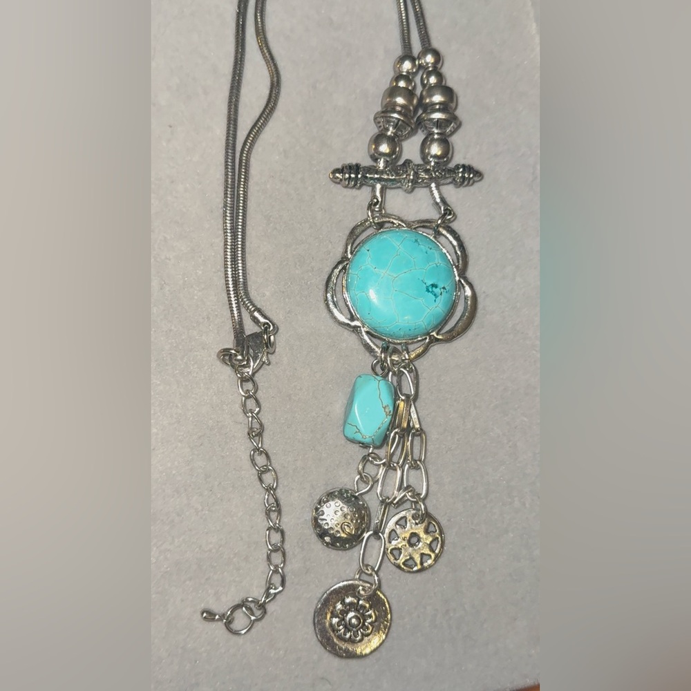 Turquoise and Silver Pendant Necklace